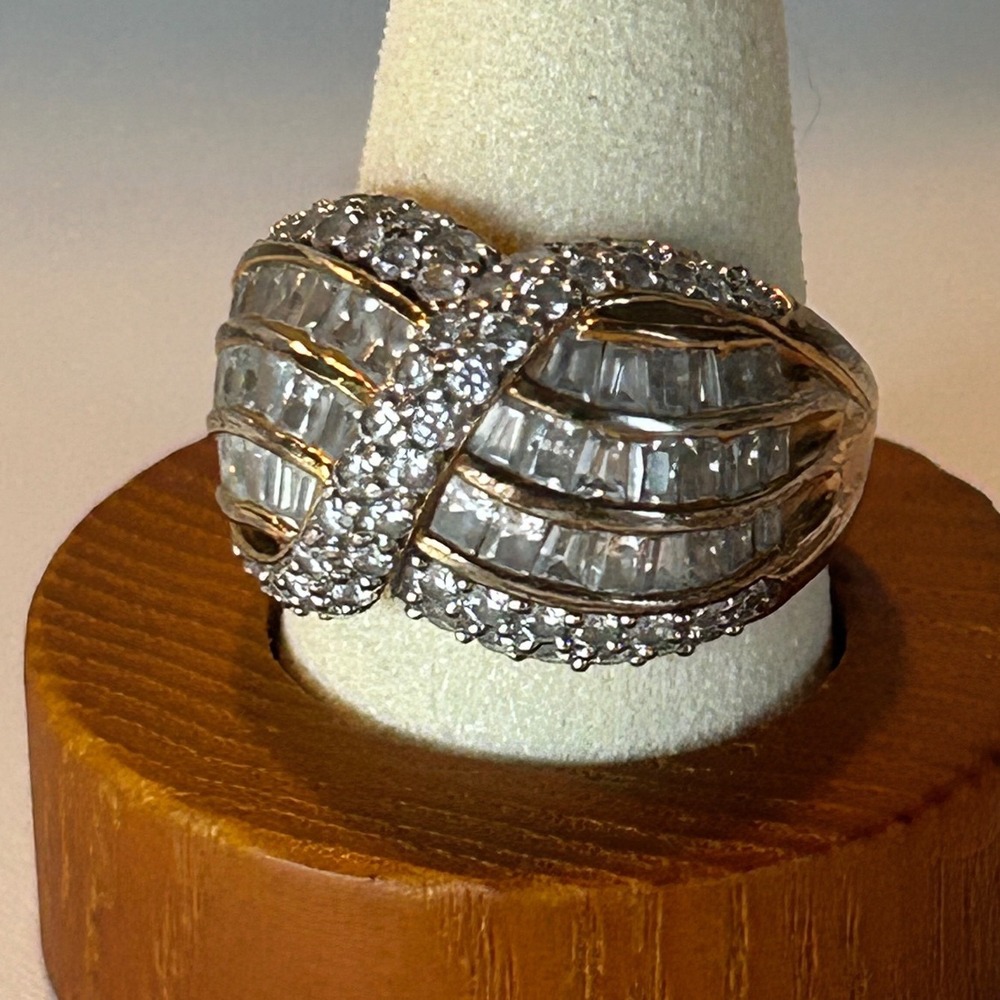 Meda Sterling Silver 925 Gold Vermeil CZ Baguette Dome Statement Ring Size 8.75